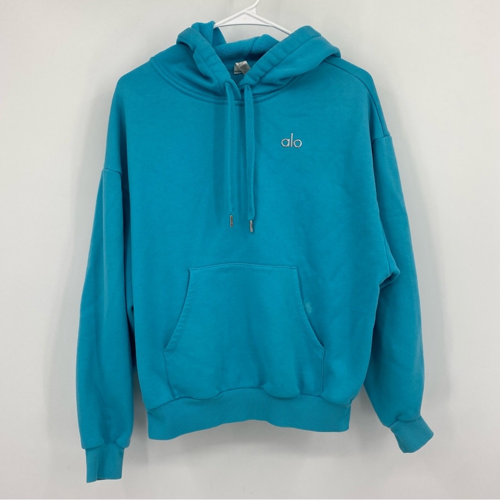 Alo Yoga Sz S Accolade Hoodie in Azure Blue Oversized Sweatshirt Small